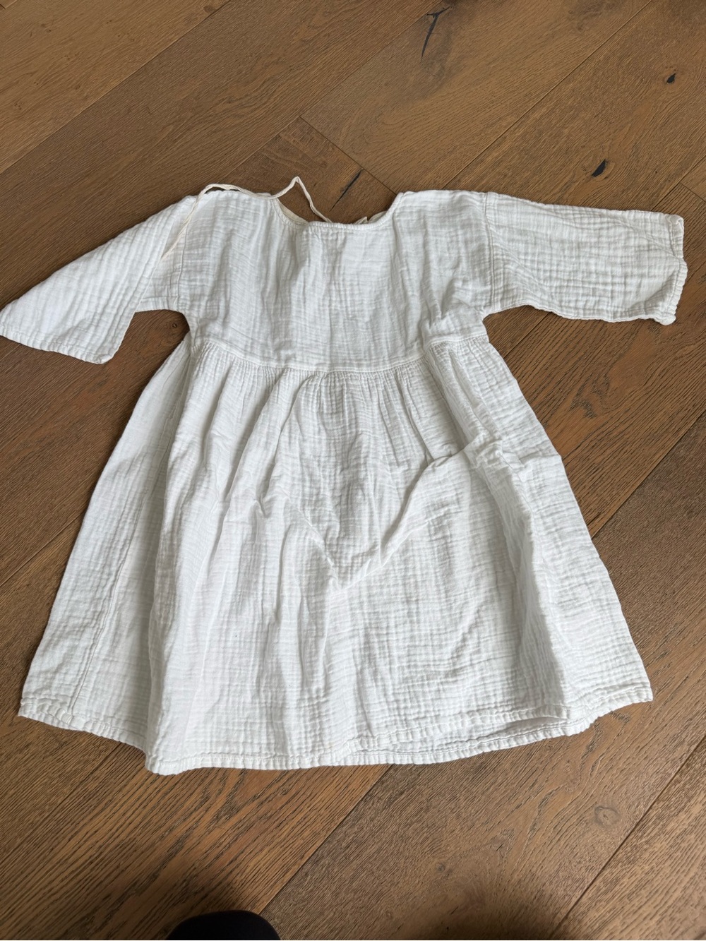 White Cotton Gauze Girls' Casual Dress